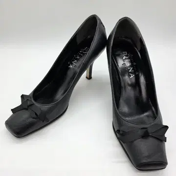 다이애나 하이힐 가죽 스퀘어토 리본 하트 각인 블랙 23.0cm