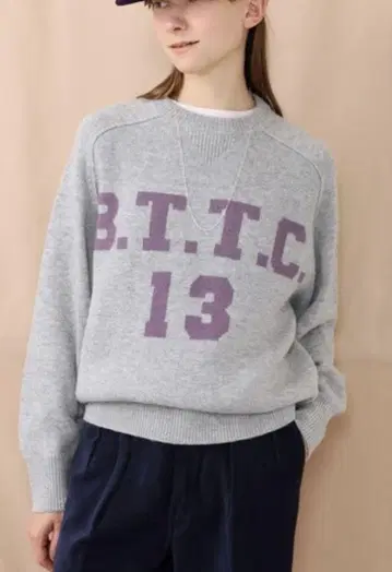 BEAMS BOY / 빅 로고 크루 니트