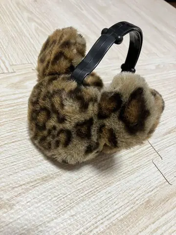 미키 이마프 머리띠형 귀마개 브라운 레오파드 무늬 디즈니