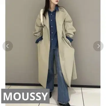 MOUSSY 라이트 카키 더블 브레스트 트렌치코트