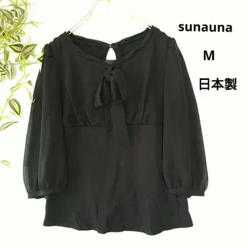 sunauna 리본 포함 시어 슬리브 블랙 도킹 블라우스 38