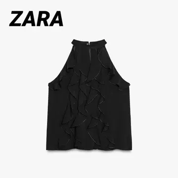 ZARA 프릴 홀터넥 상의 블랙 S