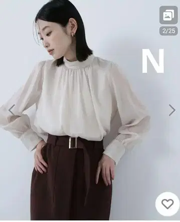 N.NATURAL BEAUTY BASIC 베이지 쉬폰 블라우스