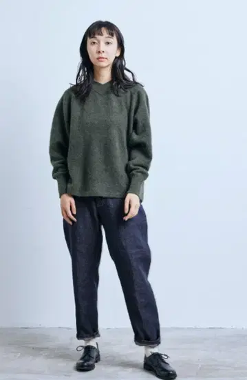 나카가와 마사시치 상점 울 폭스 겹 카라 니트 풀오버