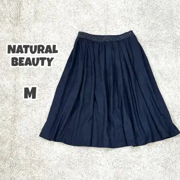 내추럴 뷰티 네이비 플레어 스커트 (M) 허리밴딩 플리츠