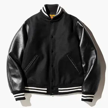 CALEE (블랙) [소매 가죽 바시티 자켓]