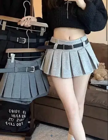 플리츠 디자인 숏팬츠 그레이 벨트 포함