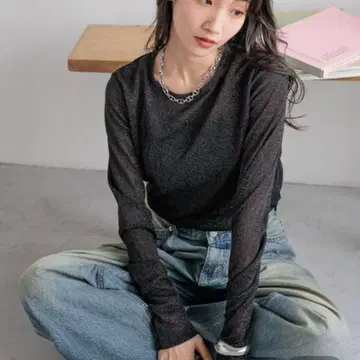 lowrys farm 라메 크루 롱 슬리브 블랙