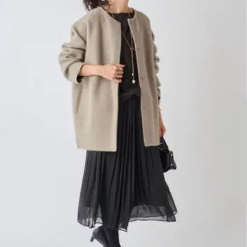 BEARDSLEY 워셔블 니트 노카라 자켓 코트 모카