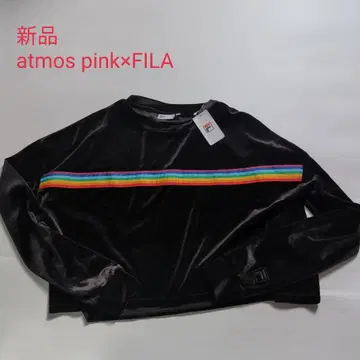 새상품 atmos pink x FILA 라인 벨로아 상의 블랙