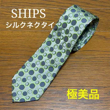 [ 컨디션 최상 ] 쉽스 SHIPS 넥타이 그레이 그린 도트 실크