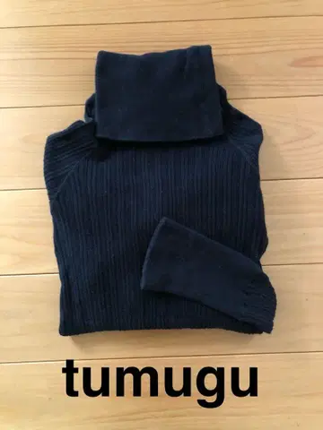 tumugu(츠무구) 코튼 리브 니트 롱 터틀넥 티셔츠