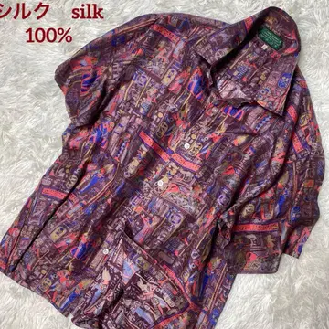 실크 silk 100% 빈티지 이집트 태국 올 패턴 라메 하와이안 셔츠