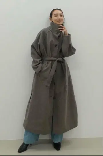 y/m 이무 무라오카 미사토 스탠드 카라 코트 그레이 울 코트