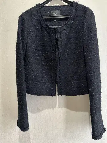 블랙 노카라 자켓 트위드