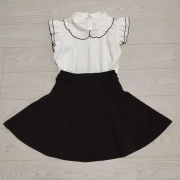 안미르 바이컬러 블라우스 리본 스커트 세트