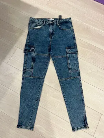 ZARA 다크 블루 데님 카고 팬츠 스키니