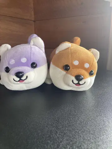 시바견 봉제 인형 세트 보라색 브라운