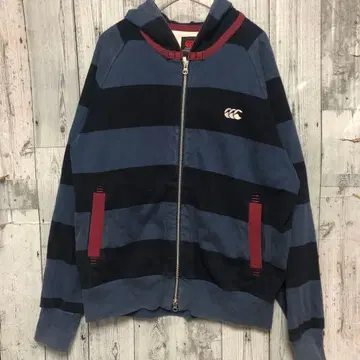 canterbury 캔터베리 풀 집업 후드티 블랙 블루 스트라이프 L