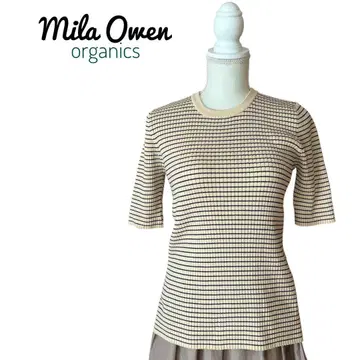 Mila Owen 오가닉 코튼 반팔 니트 베이지 워셔블 보더