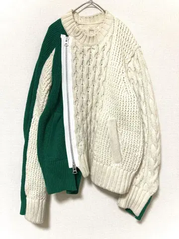 사카이 도킹 울 케이블 니트 블루종 스웨터 집업