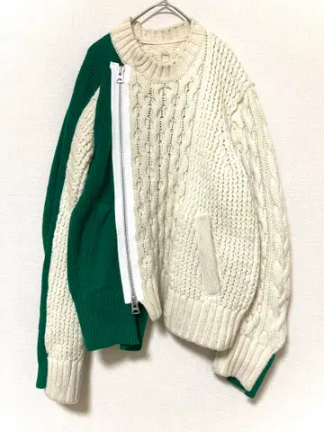 사카이 도킹 울 케이블 니트 블루종 스웨터 집업