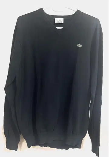 LACOSTE 블랙 V넥 스웨터 사이즈 4 면 니트 L 사이즈