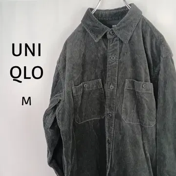 UNIQLO 코듀로이 워크 셔츠 M 그레이 면 100% 오버 사이즈