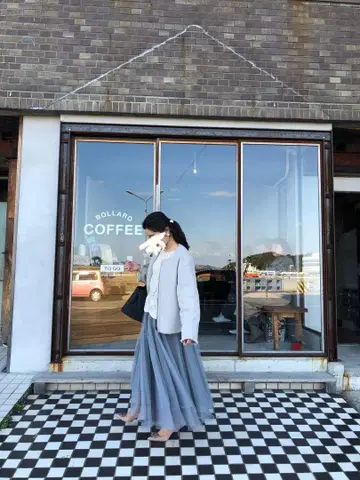 그레이 플레어 스커트 롱 기장