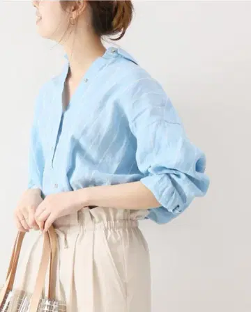 Spick & Span 스카이블루 스트라이프 긴팔 셔츠