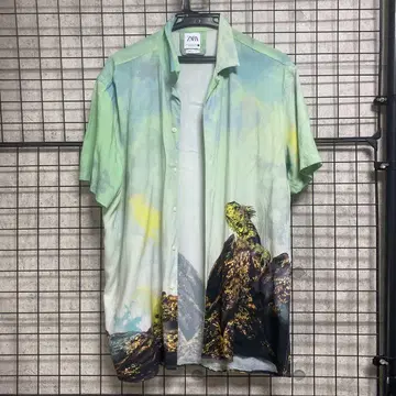 ZARA 이구아나 프린트 반팔 셔츠 XL