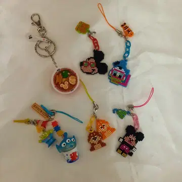 도트 그림 캐릭터 스트랩 7개 세트