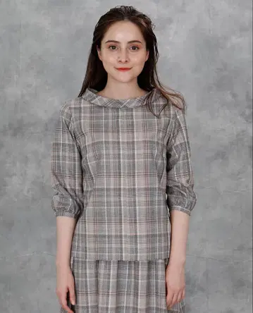 Maglie par ef-de 롤넥 체크 블라우스 핑크 9
