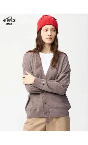 택 포함 미사용품! 유니클로 메리노 오버 사이즈 V넥 가디건