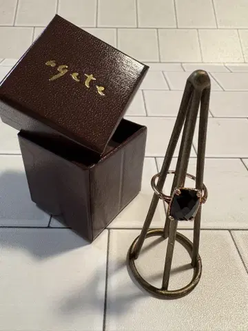 [ agete ] 블랙 칼세도니 다이아 반지 k10 9호