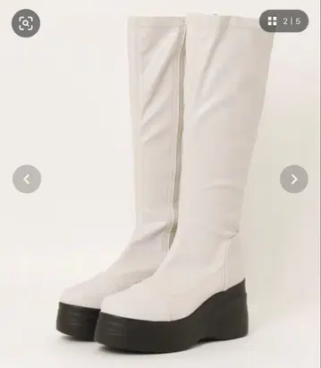 YOSUKE 통굽 스트레치 롱 부츠 화이트