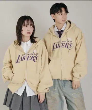 NBA 헤비웨이트 빈티지 가공 더블 지퍼 로고 자수 맨투맨 후디