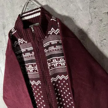 인기 L 사이즈 드라이버즈 니트 블루종 버즈아이 노르딕 바이컬러