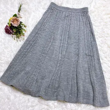 SHEIN 케이블 짜임 니트 플레어 스커트 롱 허리밴딩 그레이 M