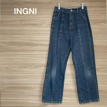 INGNI [ M ] 하이웨스트 데님 팬츠 다크 블루 백 레이스업
