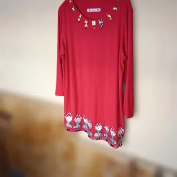 알베로베로 빨간색 자수 장식 긴팔 튜닉