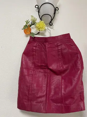 핑크 소가죽 타이트 스커트