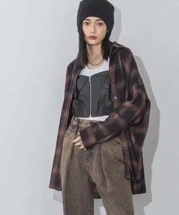 [ 미사용 ] JEANASIS 지나시스 모듬 체크 셔츠 LS 브라운