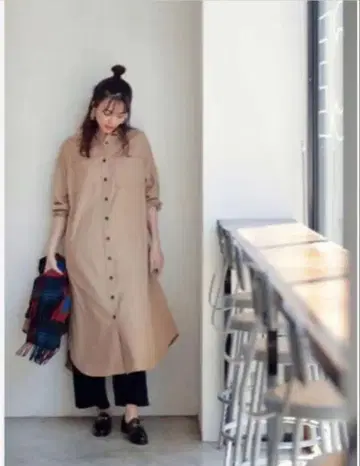plst 박시 셔츠 원피스 베이지 S 플라스테
