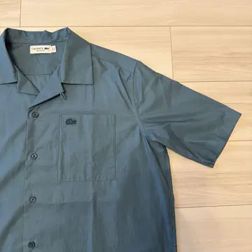 LACOSTE 코튼 백 새틴 오픈 카라 셔츠