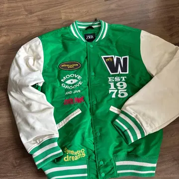 ZARA 그린 화이트 바시티 자켓 XL