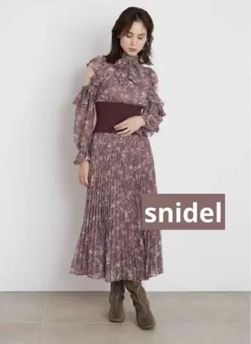 snidel 허리 리브 플레어 플리츠 원피스