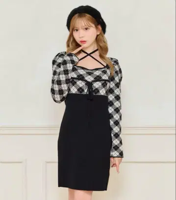 아프레 주르 apres jour 크로스 리본 니트 미니 원피스