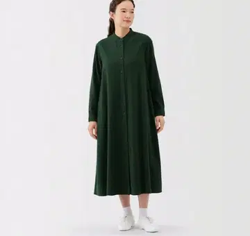 무인양품 양면 기모 플란넬 스탠드 칼라 원피스 그린 네이비 XL