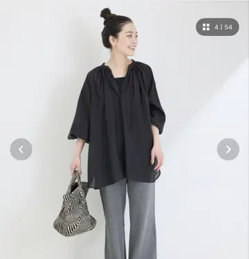 시아 보일 스키퍼 튜닉 블랙 벌룬 슬리브 셔츠 긴팔